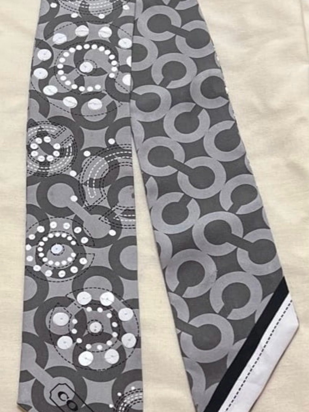 Coach Gray & White Signature Pattern Twilly Scarf